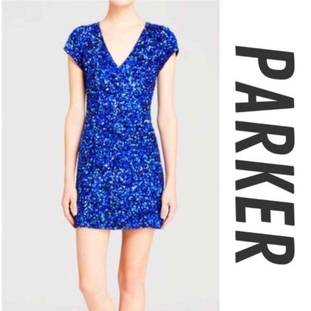 Parker Sequin Metallic Beaded Sz4 Mini Dress